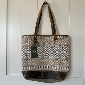 NWT MYRA BAG TOTE WOVEN LEATHER CANVAS
